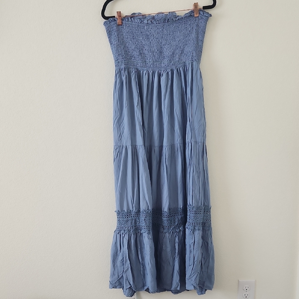 Strapless Smocked Maxi Dress in Light Blue